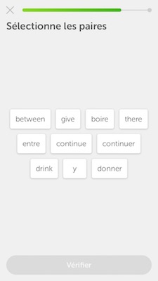 Exercice sélection des paires Duolingo